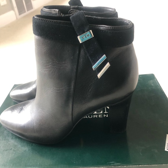 LRL Ralph Lauren Womens Brin Ankle Boots Booties Black Straps Leather - Picture 11 of 11